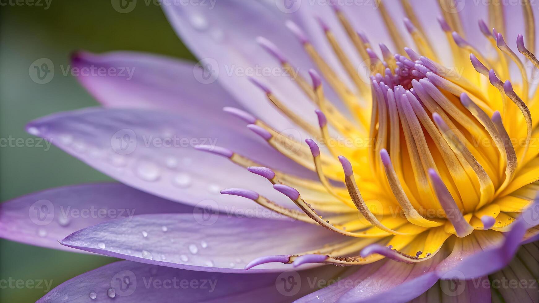 Purple Lotus Flower Close-Up with Dew Drops for Nature Lovers and Botanical Enthusiasts photo
