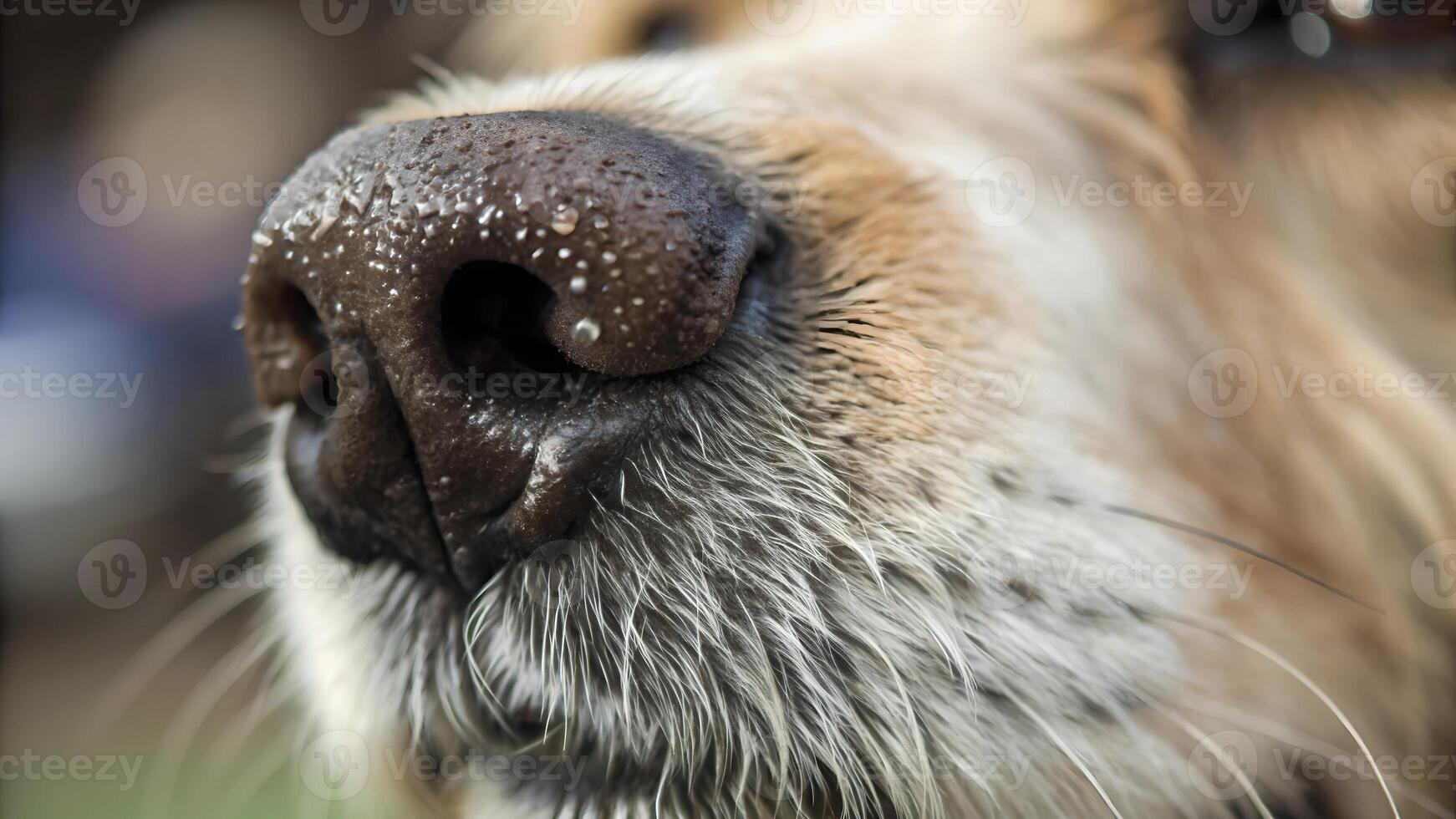 Close-up of a dog's nose with water droplets, detailed and lifelike image for pet lovers and photographers needing high-quality animal photos for websites or social media posts.