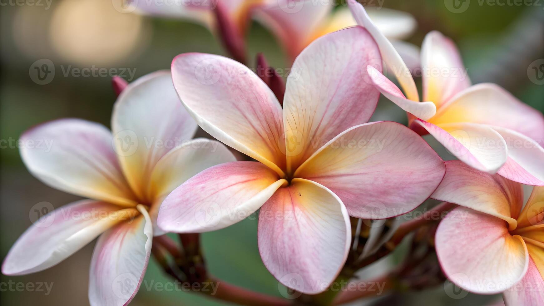 Vibrant Plumeria Flowers in Full Bloom for Nature Lovers and Gardeners Seeking Beautiful Floral Photography photo