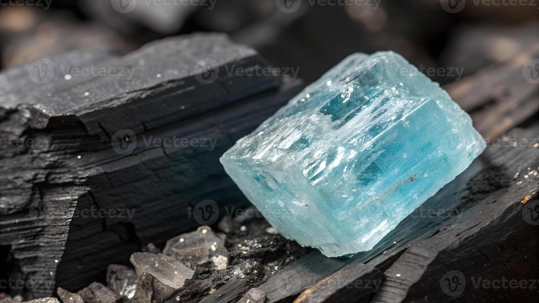 Aquamarine Crystal Stunningly Shiny on Charcoal Background for Nature Enthusiasts and Mineral Collectors photo