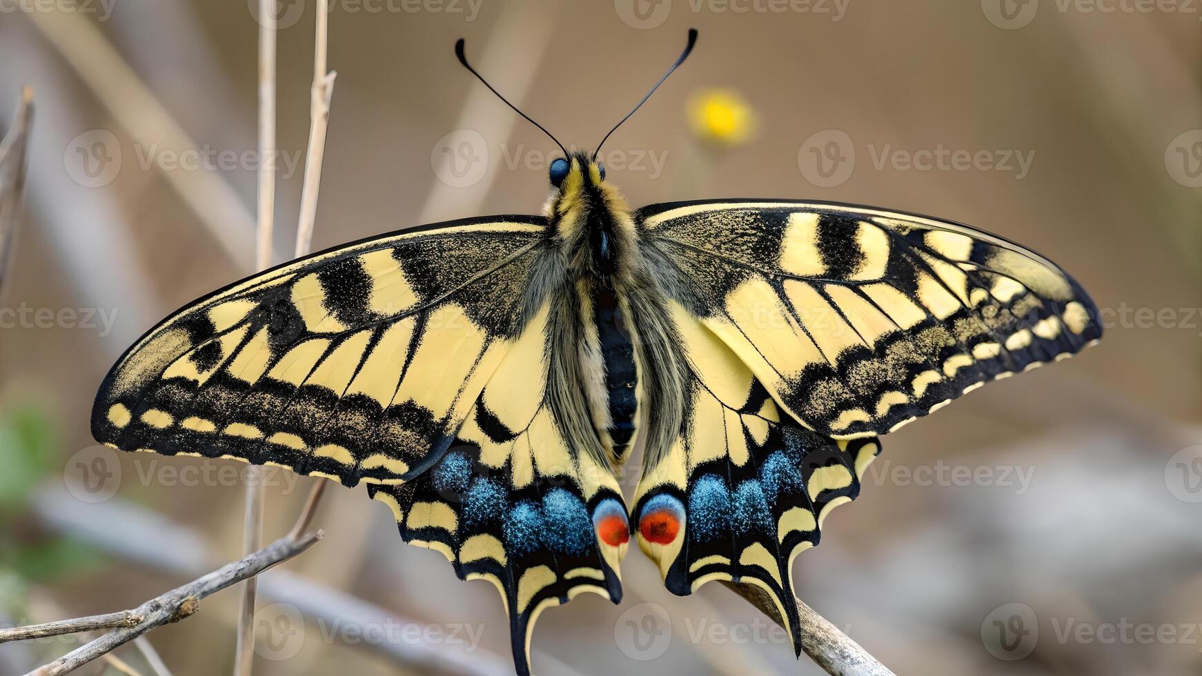 Butterfly with vibrant wings resting on a branch for nature enthusiasts and photographers photo