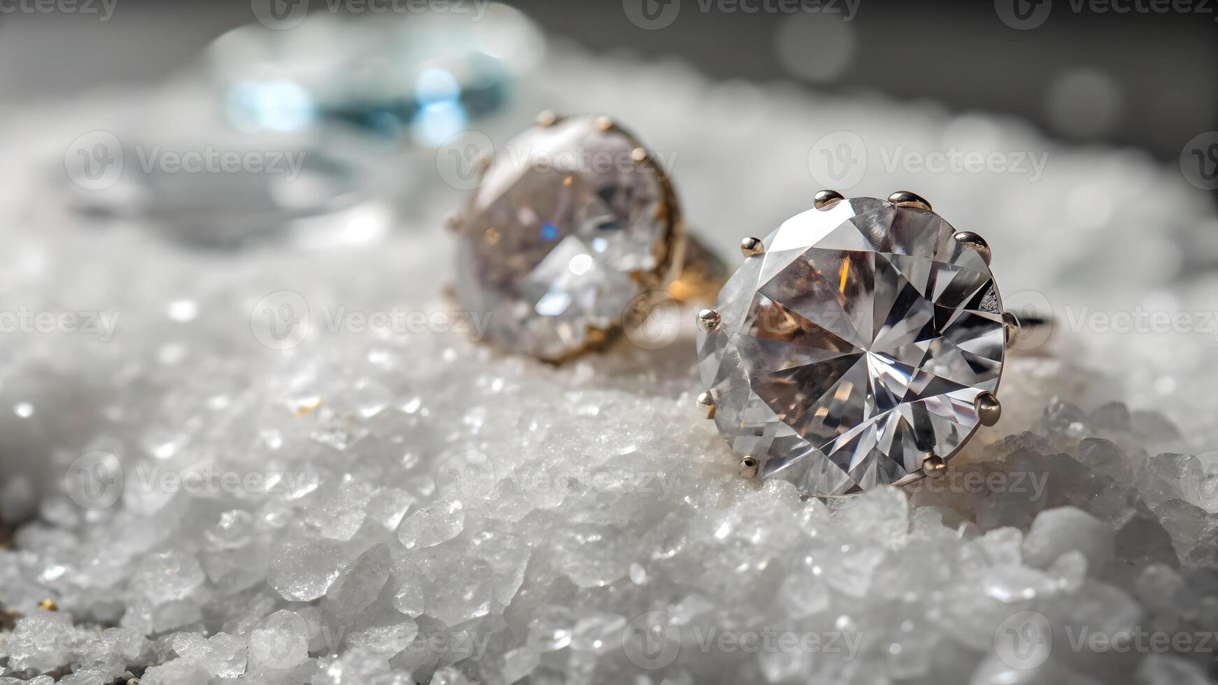Elegant Diamond Rings Sparkling on Crystal Bed for Wedding and Engagement Photography photo