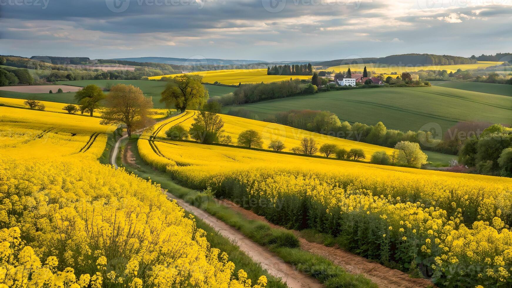 Rapeseed Field Vibrant Yellow Landscape for Nature Lovers and Travel Enthusiasts photo