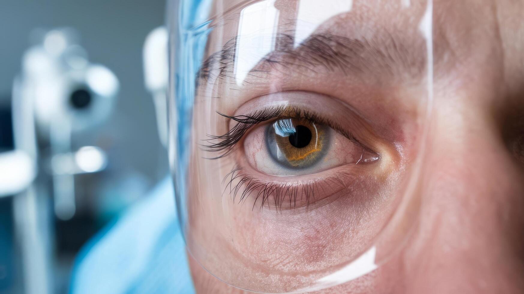 Postoperative heavy inflamed eye closeup shot with selective focus photo