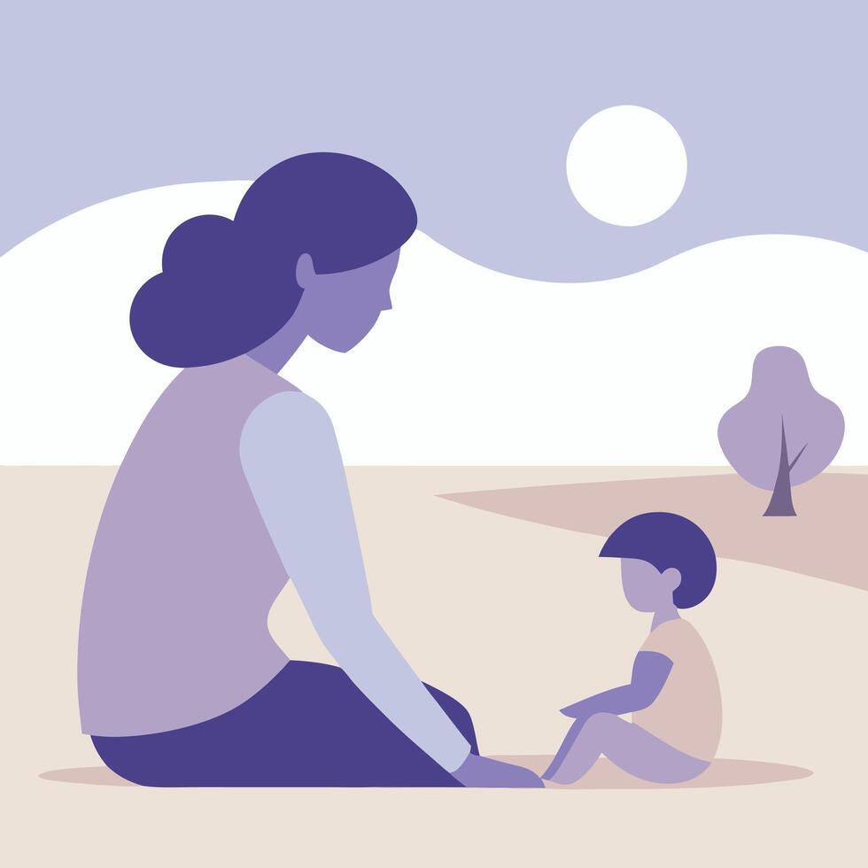 Reflective Mothers Day Illustration of a Mother Watching Her Child with Quiet Admiration and Love vector