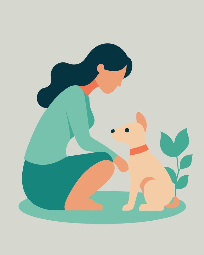 Mothers Day Artwork of Mother and Child Playing Gently with a Puppy vector