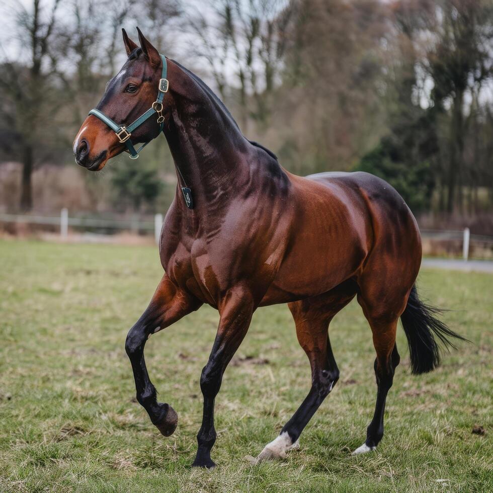 A horse is running in a field photo