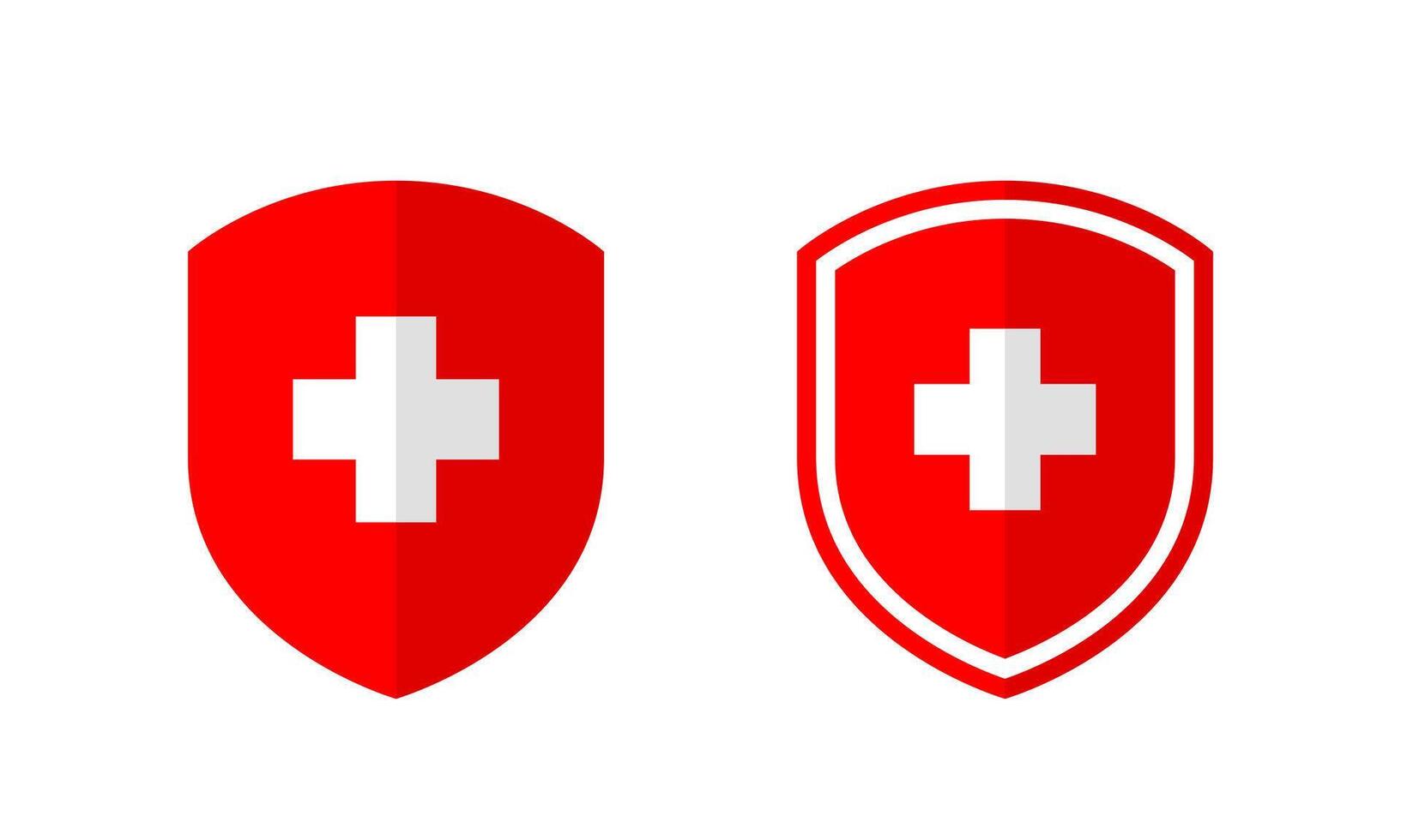 Medical shield icon set with shadow. Health, healthy badge sign symbol vector