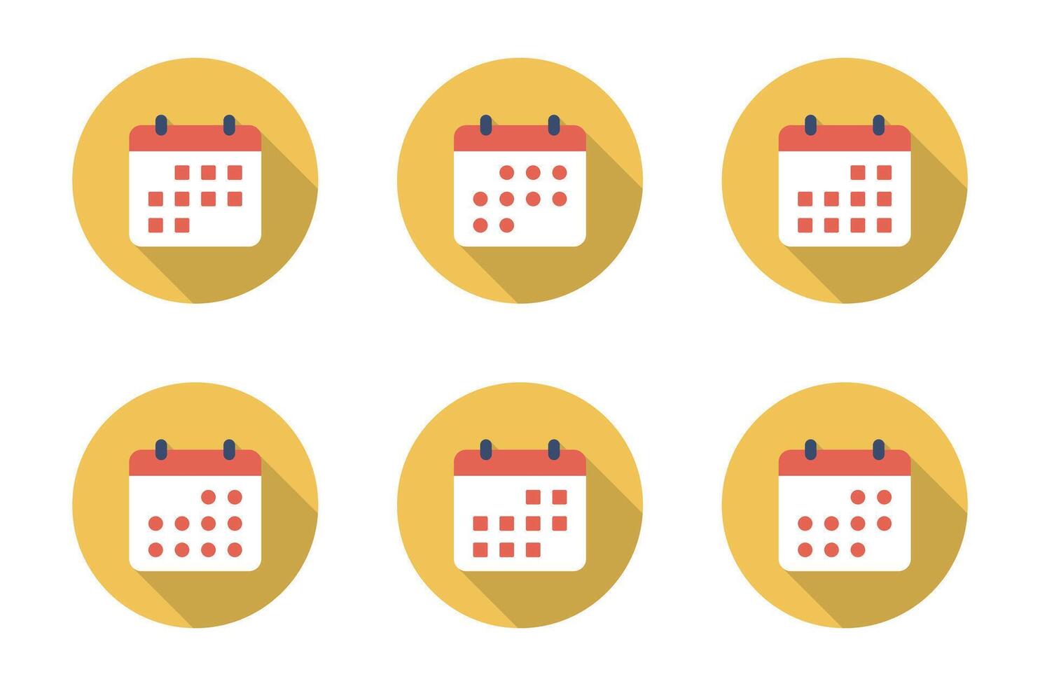 Calendar, event icon set collection with long shadow. Date, schedule color sign symbol vector