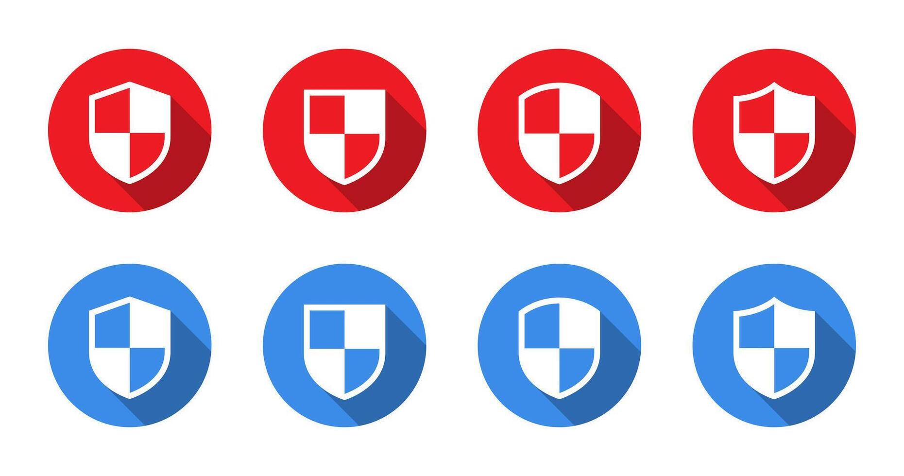 Protect, protection shield icon set with long shadow. Secure, safe sign symbol vector
