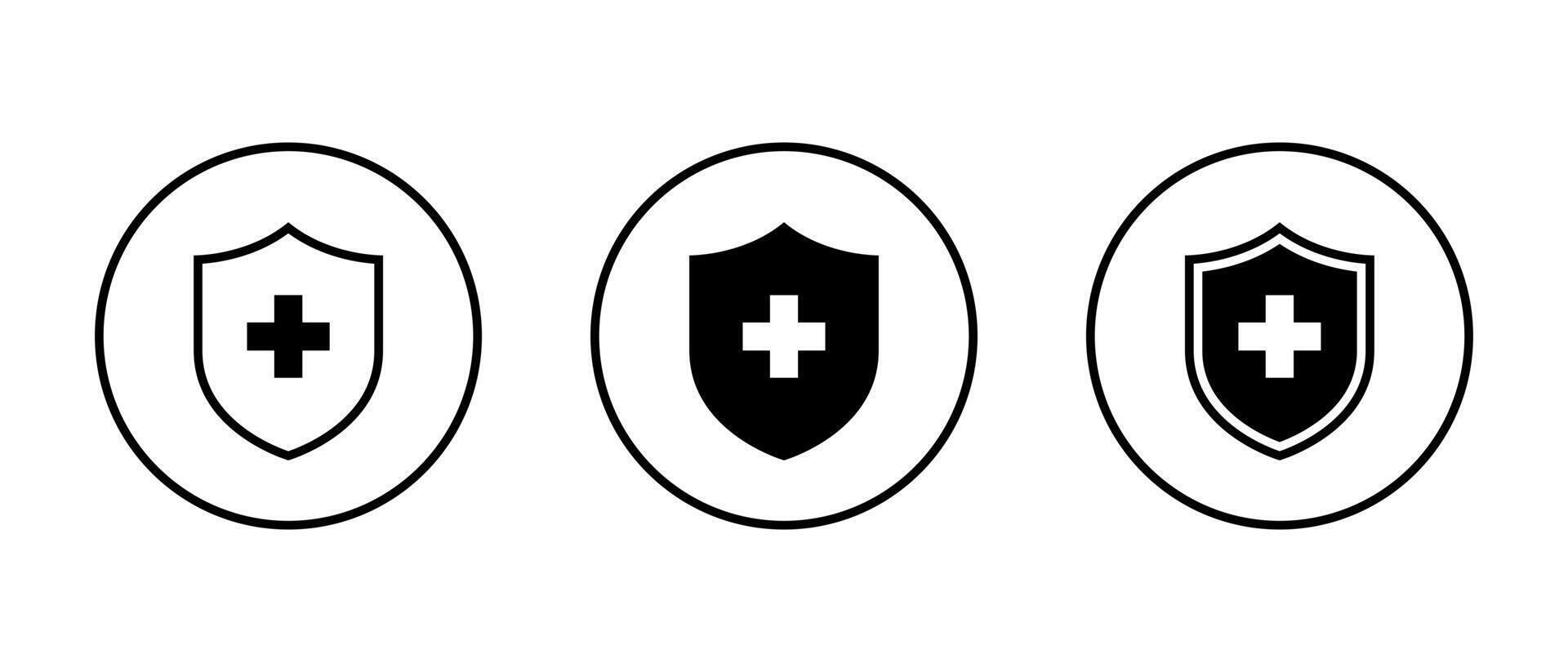 Medical shield protection icon set on circle line. Protect, healthy badge sign symbol vector