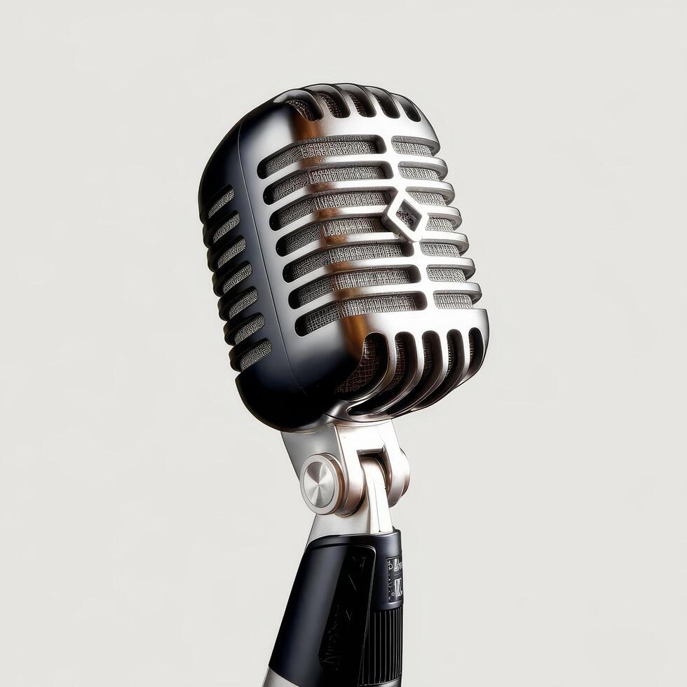 Black microphone isolated on white background photo