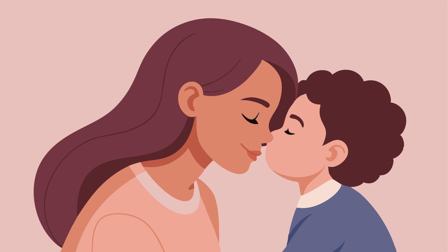 Happy Mothers Day Illustration Mother Gently Kissing Child Forehead In Tender Moment vector