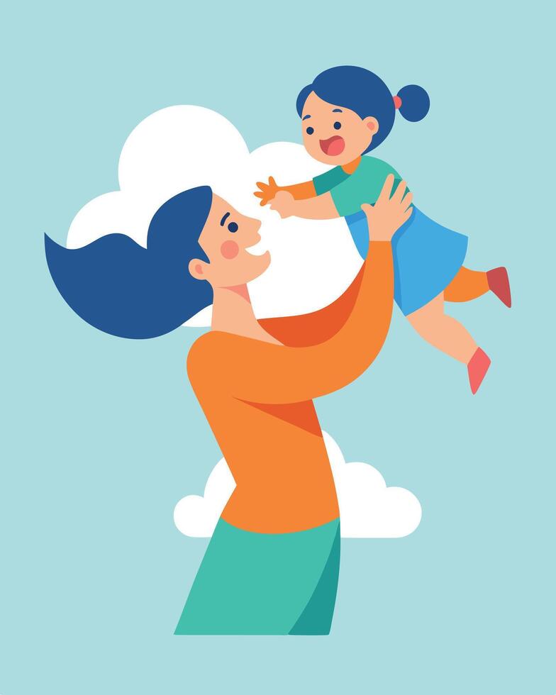 Joyful Illustration Mother Playfully Hoisting Her Baby In Cheerful Gesture vector