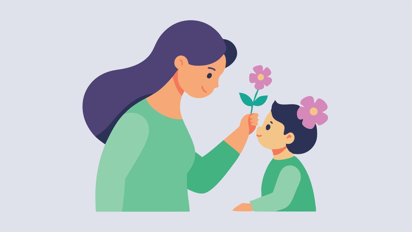 Happy Mothers Day Illustration Mother Setting Small Flower In Baby Hair vector