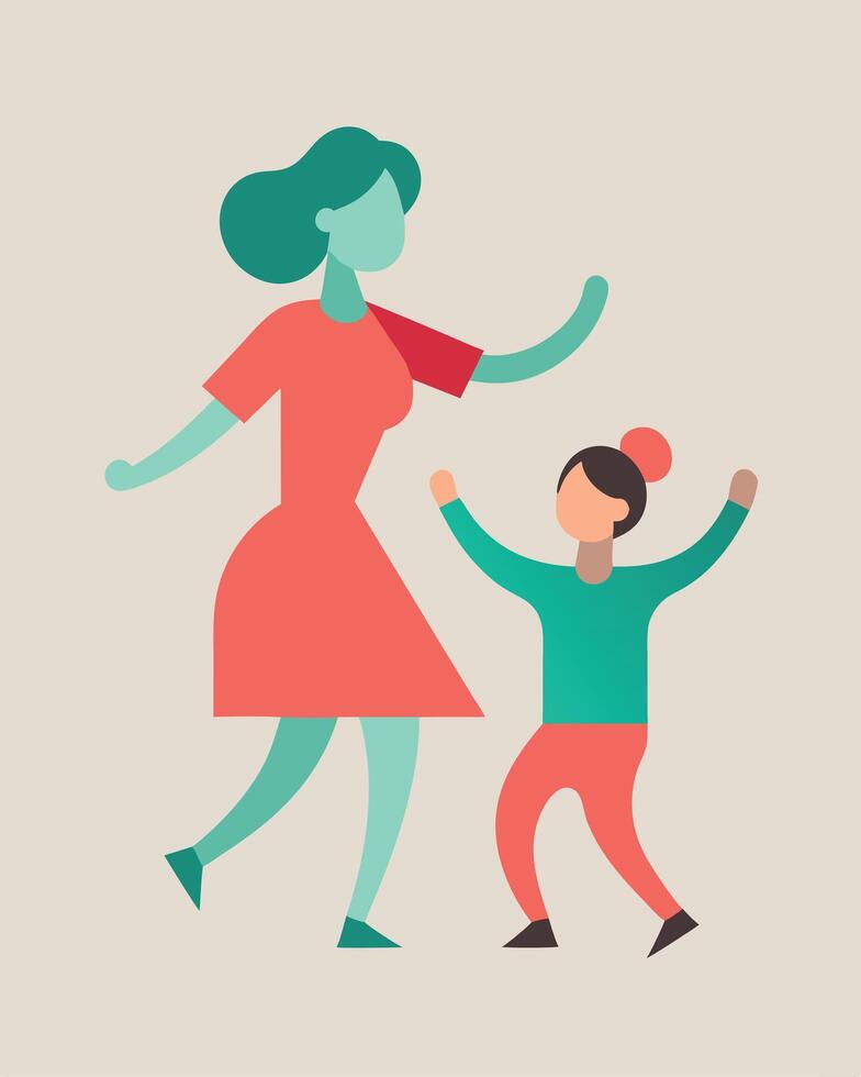 Mothers Day Illustration of Mother and Child Sharing a Joyful Dance in the Living Room vector