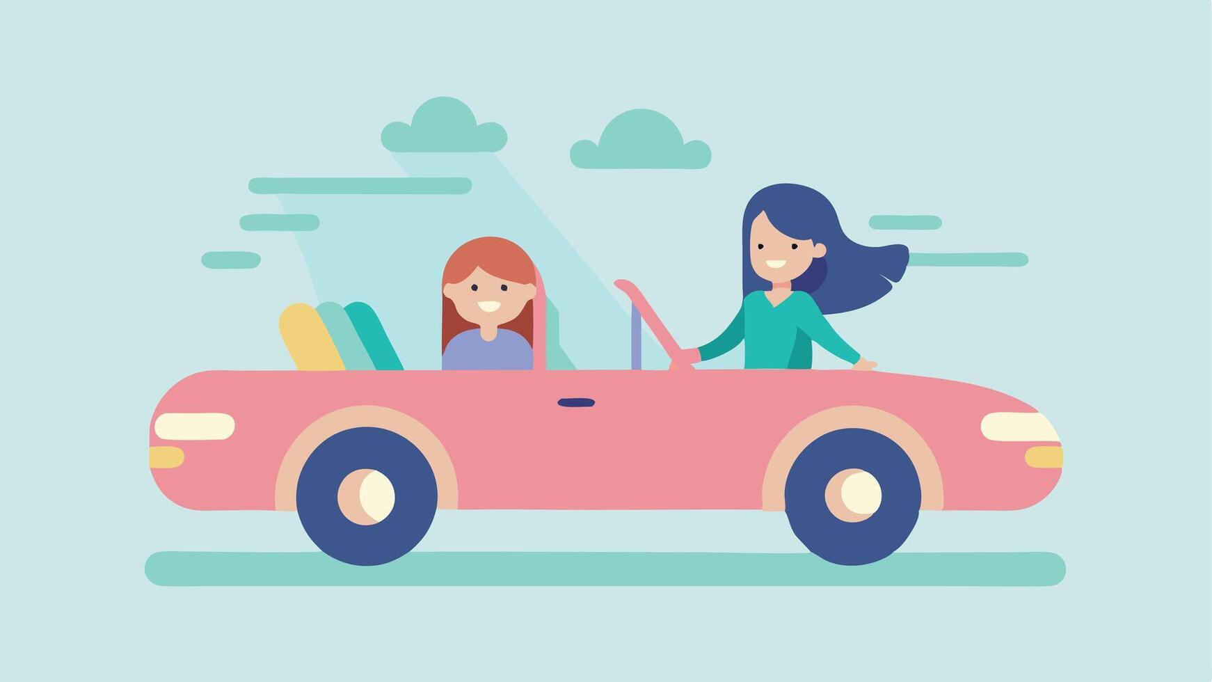 Happy Mothers Day Illustration Mother And Daughter Sharing A Joyful Ride In A Modern Convertible vector