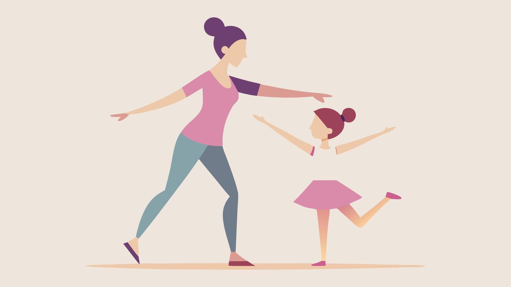 Happy Mothers Day Illustration Mother And Daughter Taking A Modern Dance Class Together vector