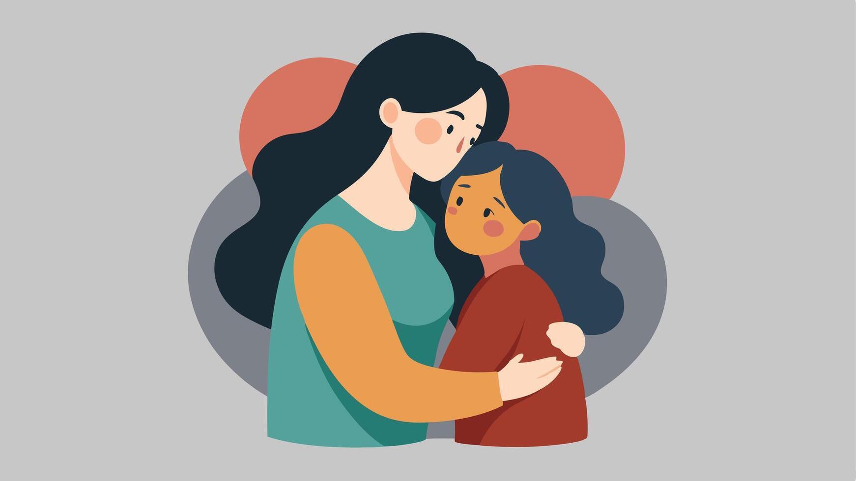 Happy Mothers Day Illustration Mother And Daughter Sharing A Gentle Hug In A Modern Setting vector