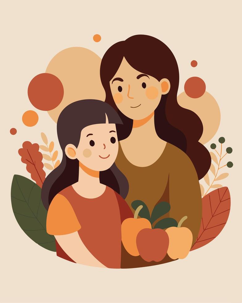 Lively Mothers Day Illustration of Mother and Daughter Sharing a Playful Moment at a Cafe vector