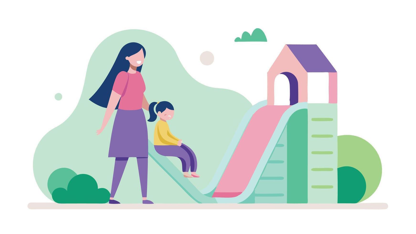 Mothers Day mother and daughter enjoy a playful slide adventure vector