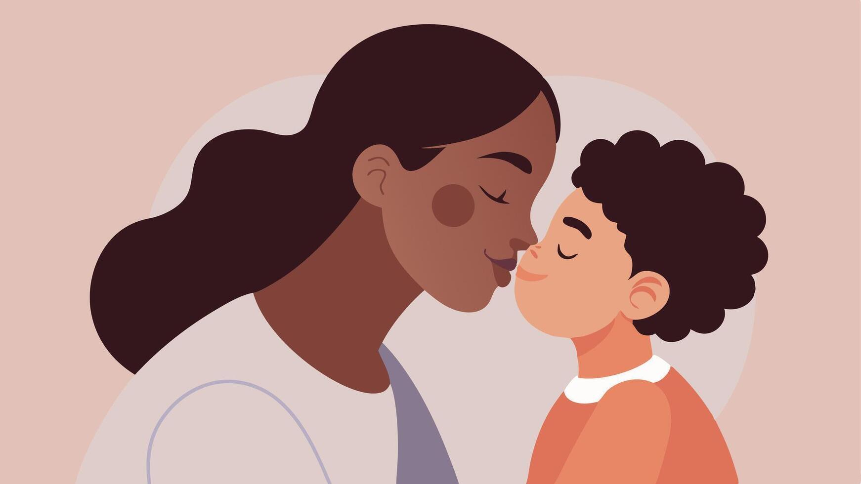Happy Mothers Day Illustration Mother Softly Kissing Child Forehead In Tender Moment vector
