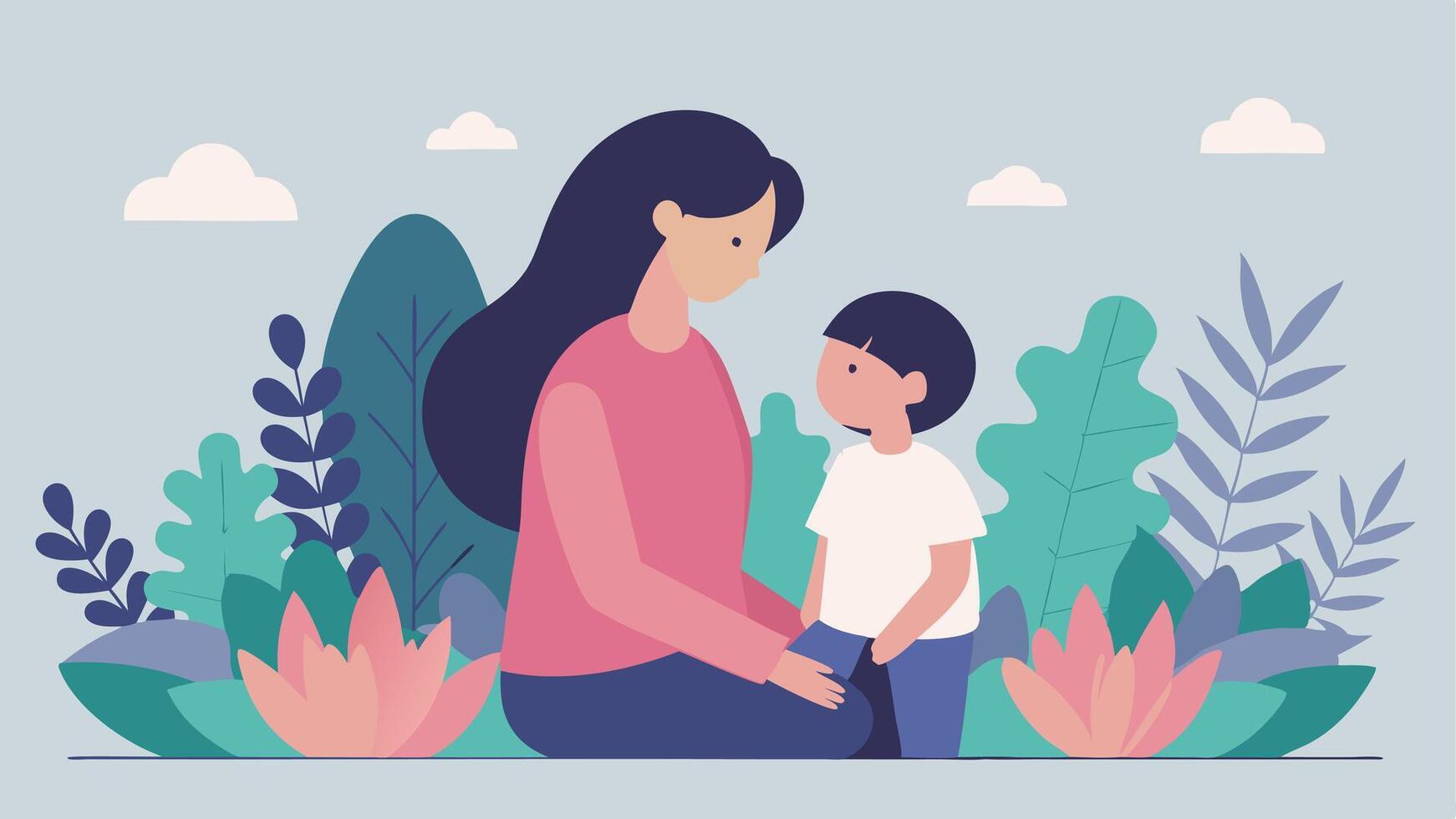 Modern Quiet Time. Mother and Child Enjoying a Calm Moment on Mothers Day vector