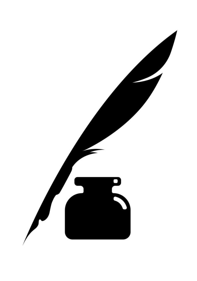Feather pen and ink bottle graphic vector