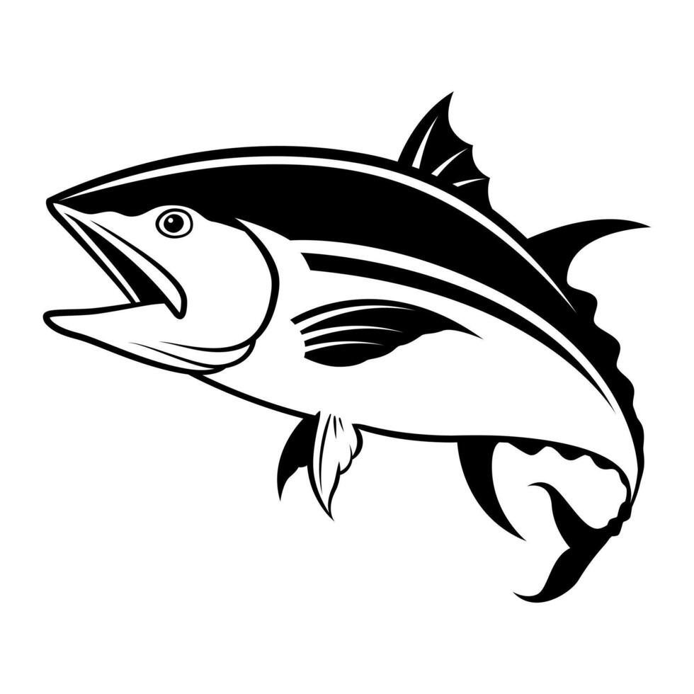 Graphic of a tuna swimming and opening its mouth. vector