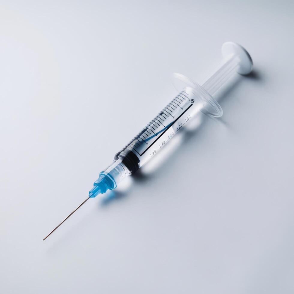 An injection needle on a white surface photo
