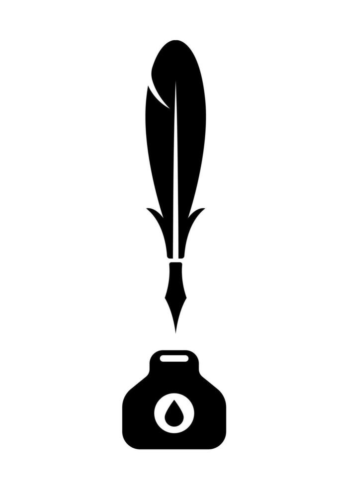Feather pen and ink bottle graphic on white background vector