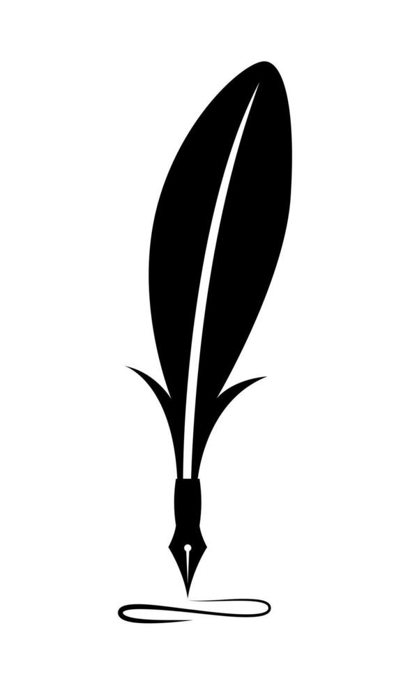 Black feather pen graphic on white background vector