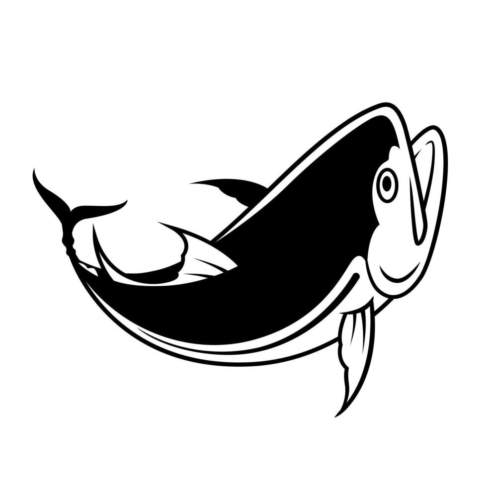 Black line drawing of a sea fish on a white background. vector