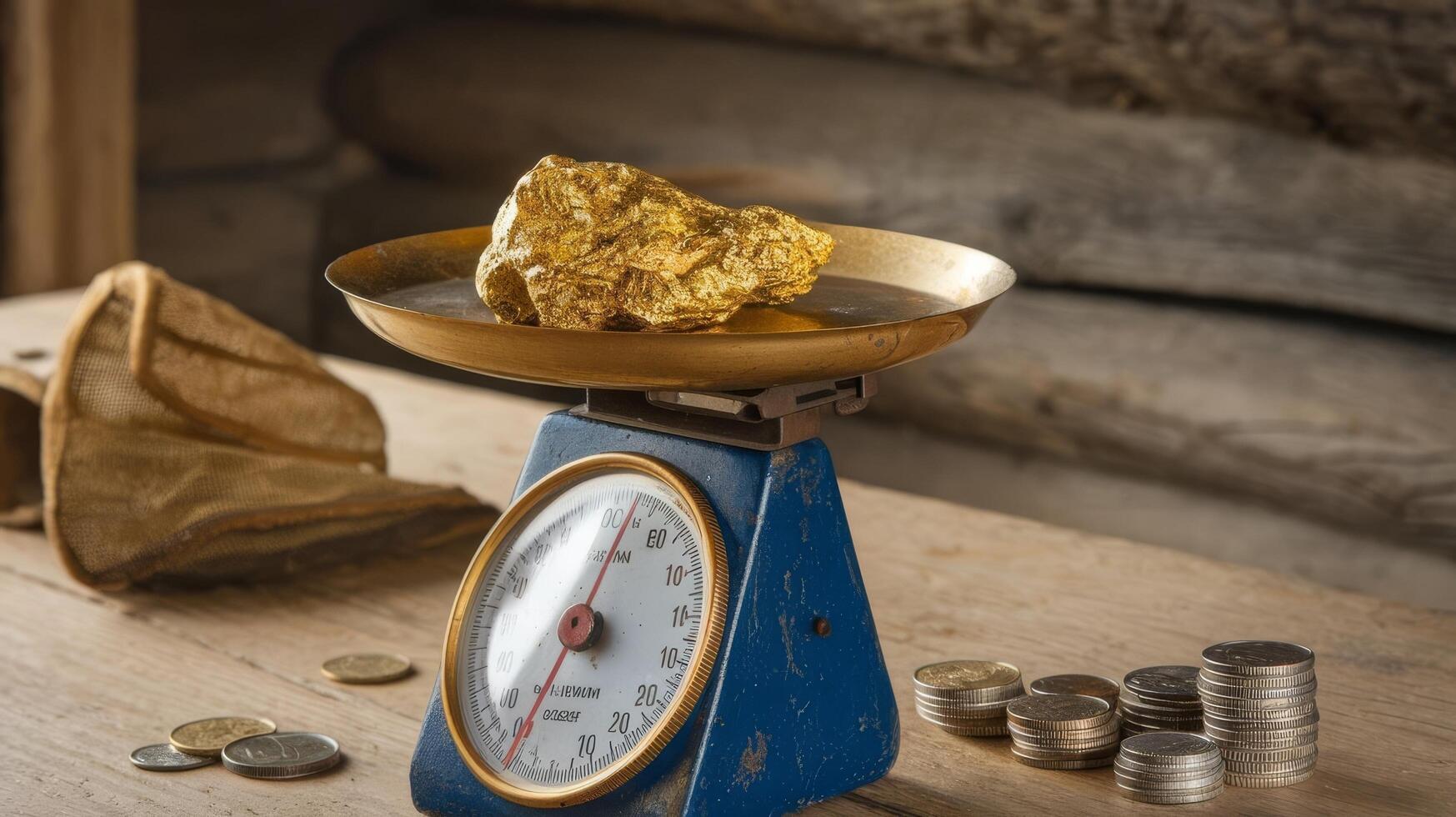 Gold nugget on a scale photo