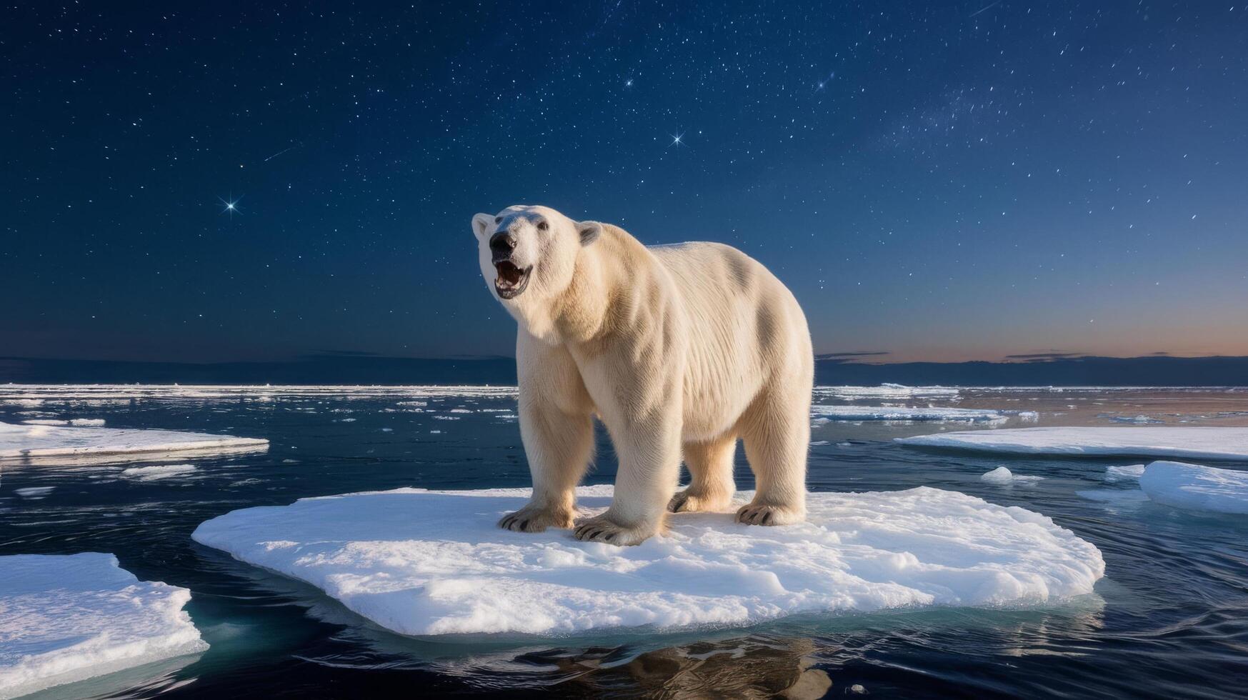 A polar bear is standing on an ice floe photo