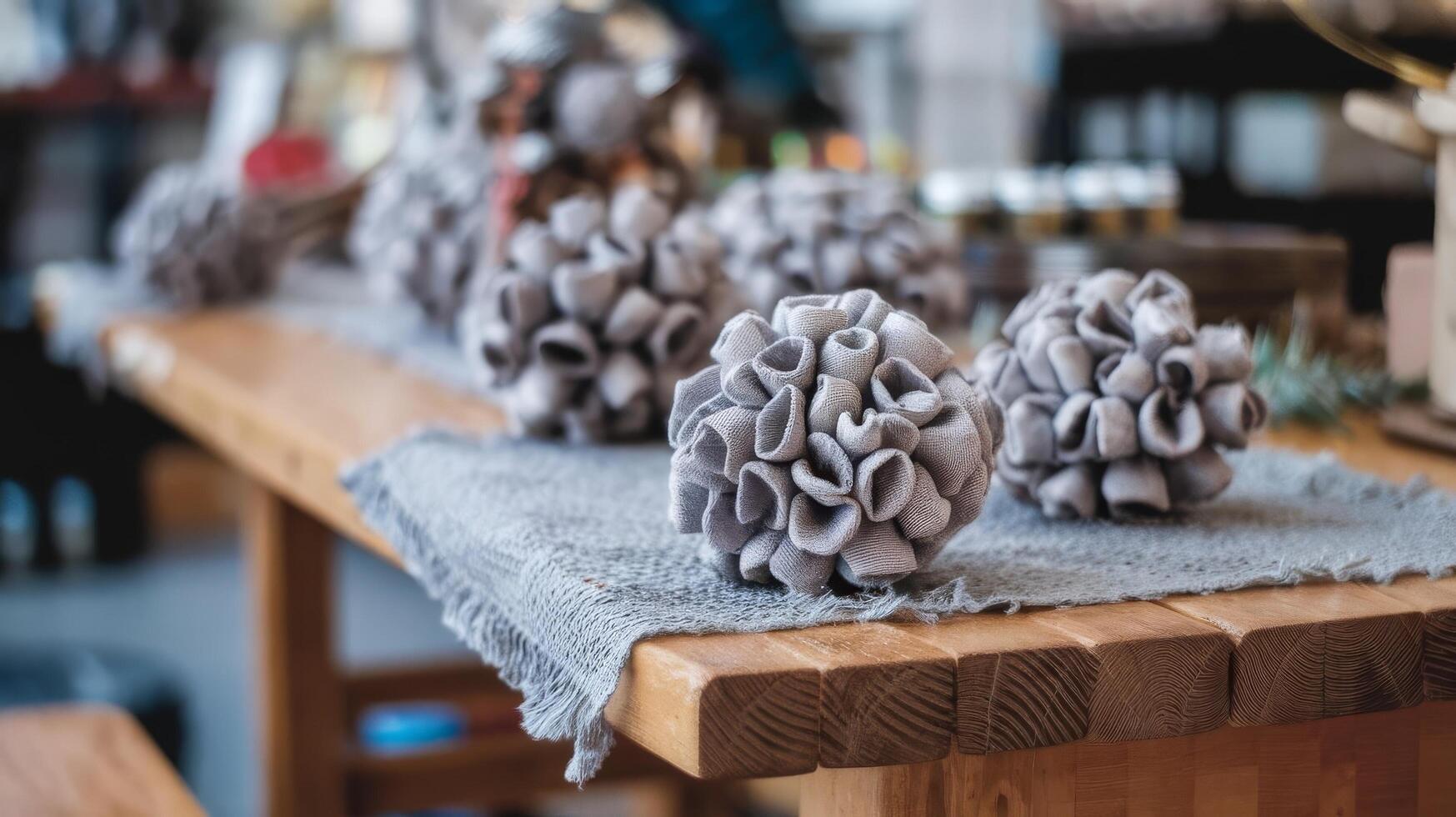 A table with several gray balls on it photo