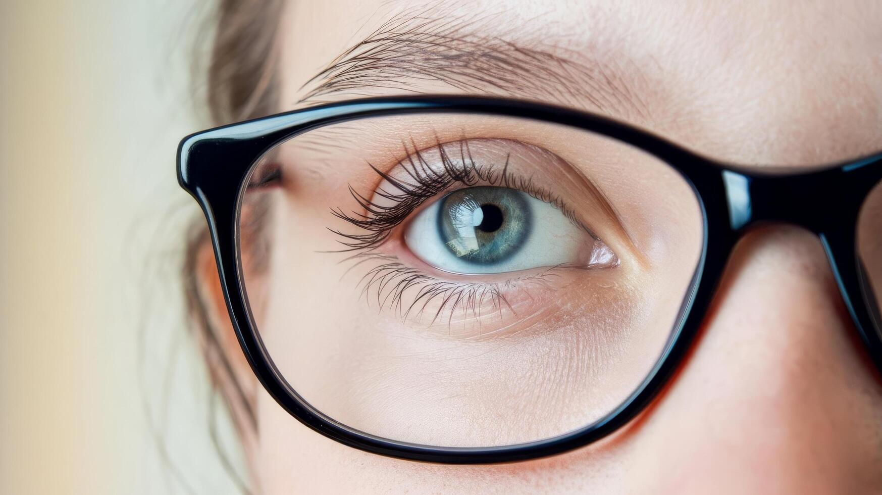A close up of a woman's eye with glasses photo