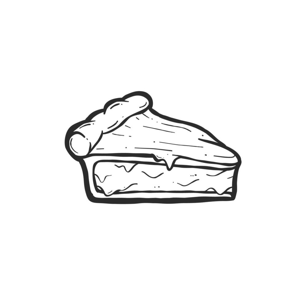 Slice of creamy pie tart line art hand drawn illustration vector