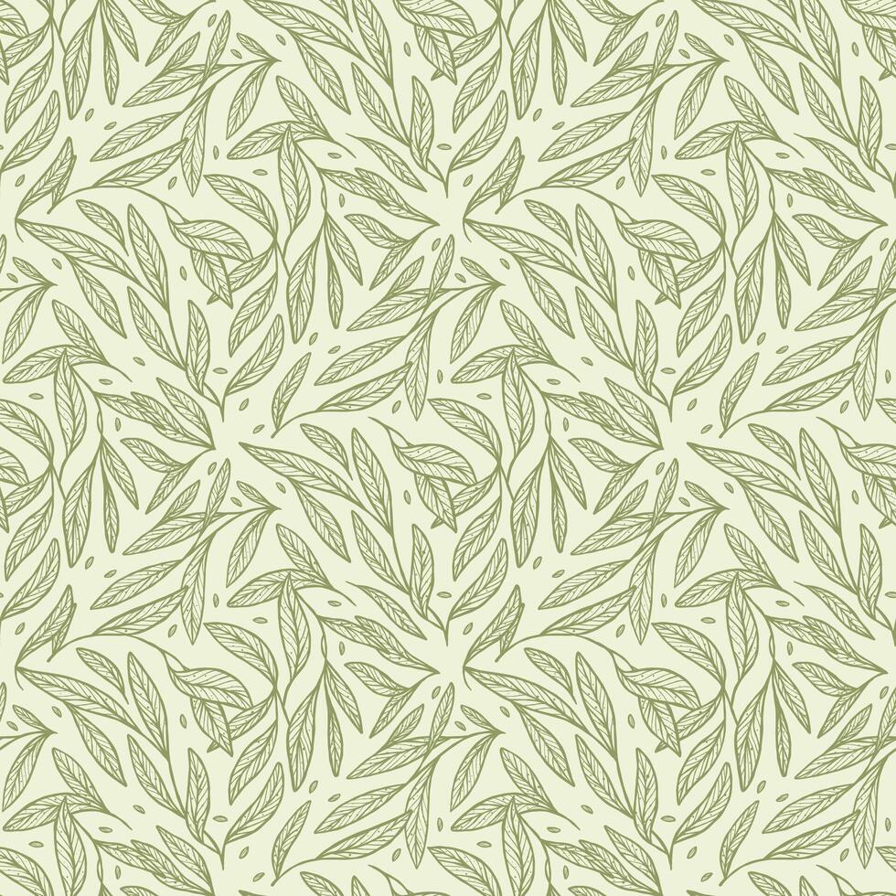 handdrawn tree leaves seamless pattern background design vector