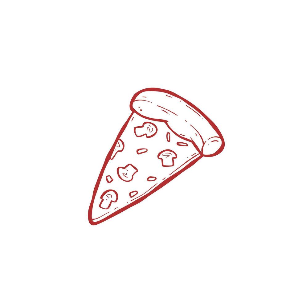 slice of mushroom pizza illustration hand drawn doodle vector