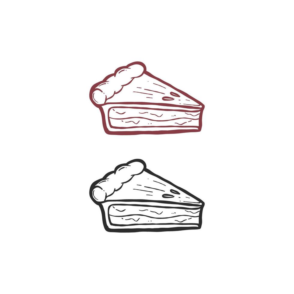 Slice of pie tart line art hand drawn illustration vector
