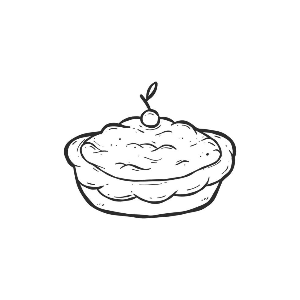 Cherry pie tart line art hand drawn illustration vector