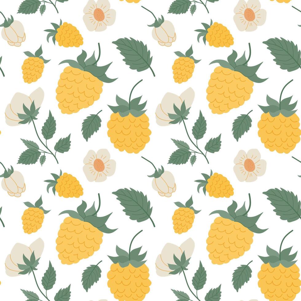 Bright and cheerful pattern featuring yellow pineapples and white flowers on a simple white background vector