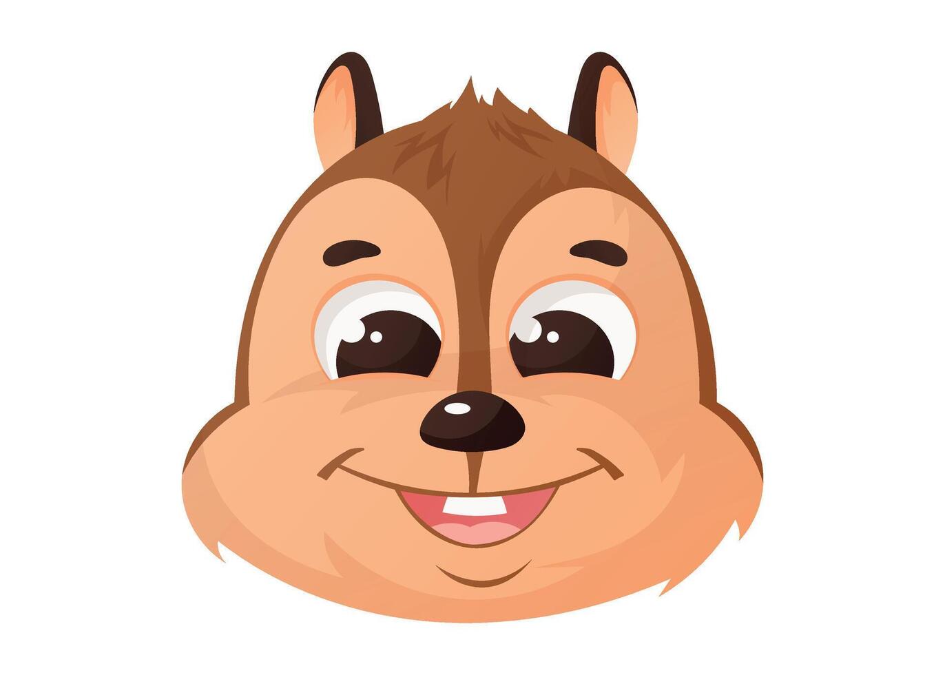 Cute cartoon chipmunk head with big eyes and a happy smile. Adorable woodland animal mascot, perfect for kids' products, games, stickers, and logos. illustration vector