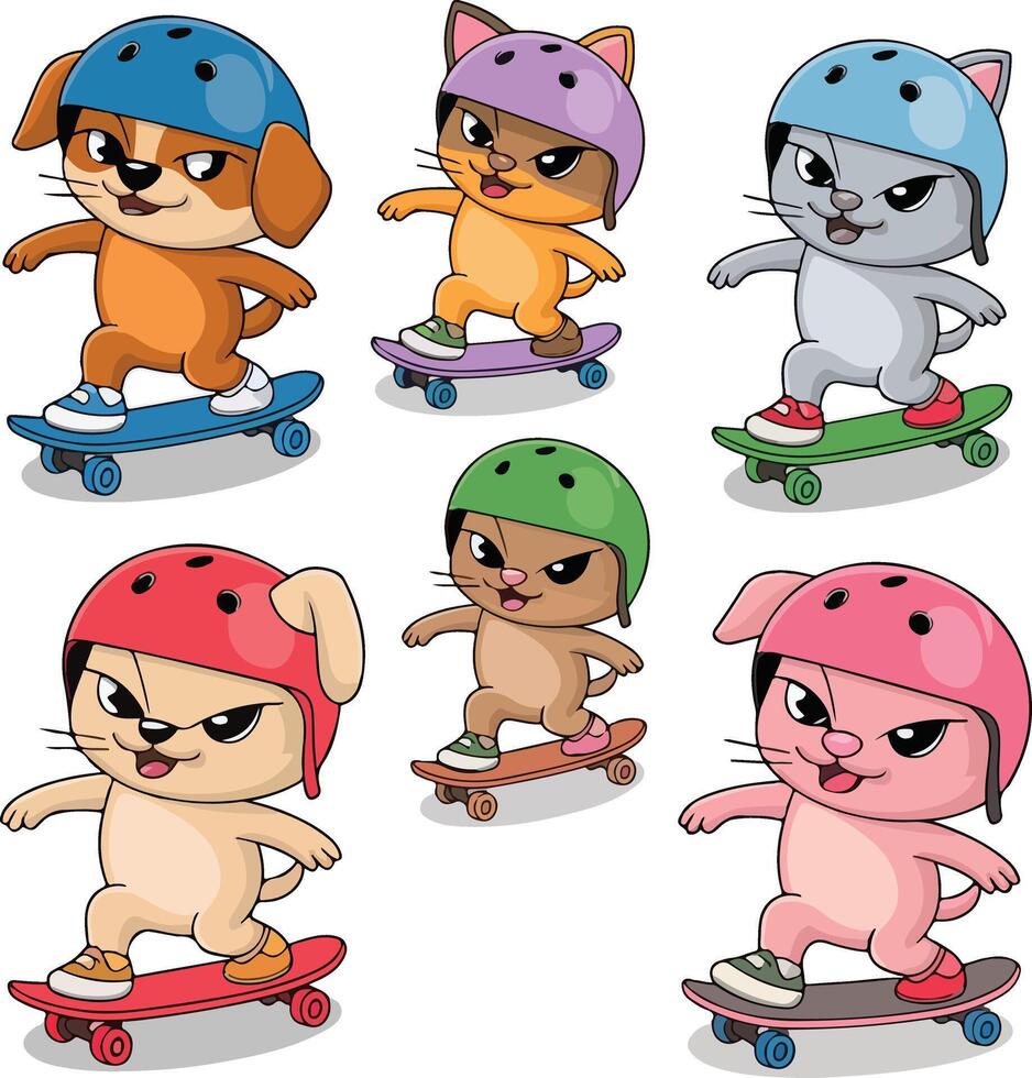 stickers cartoon animals on skateboards cat vector