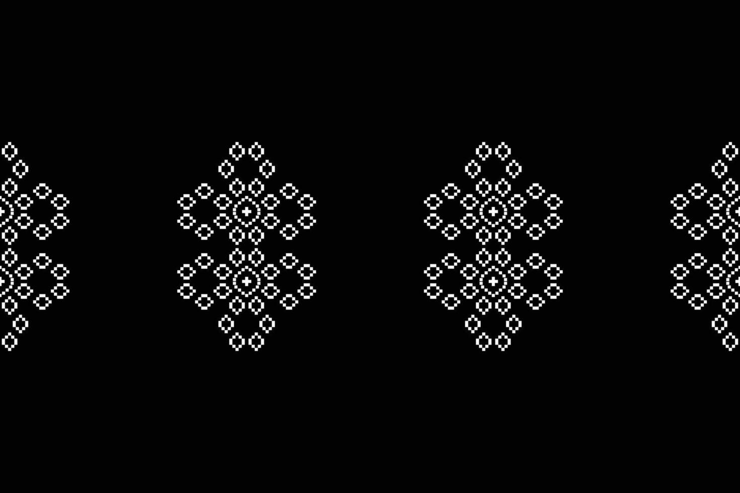 Motif black color background ethnic fabric pattern decoration pixel. vector