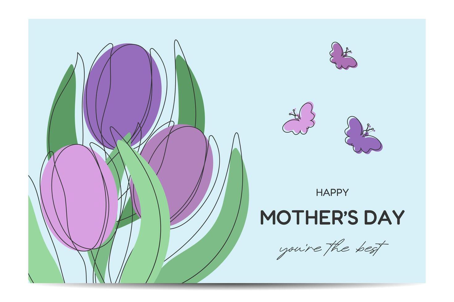 One line illustration of tulips vector