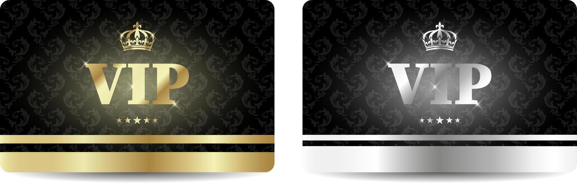 Set of two vip cards with vintage background and crown vector