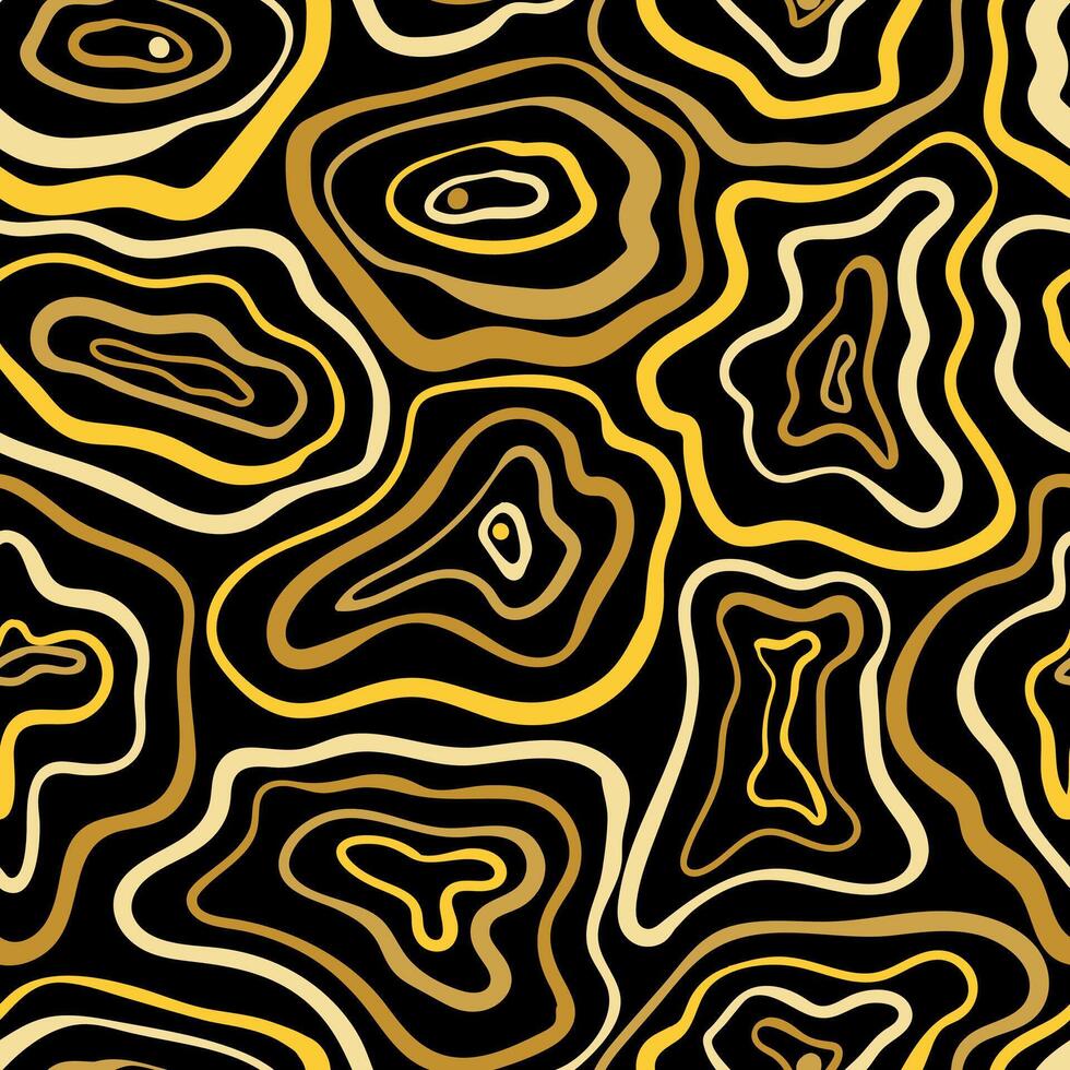 Minimalist trendy abstract seamless pattern on black. Closed wave lines, wooden texture. Great for textile, fabric, wallpaper, wrapping, scrapbooking and packaging vector