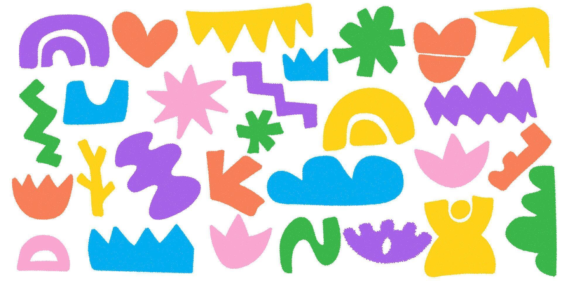 Set of hand drawn modern textured shapes. Trendy collections of abstract doodle pieces. Creative collage with funky abstract geometric objects in a naive style vector